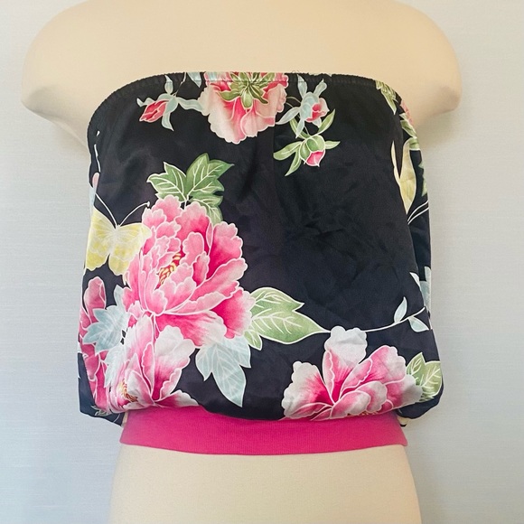 Y2K Victoria’s Secret Silky Strapless Camisole Floral Print Crop Top Bandeau - Picture 1 of 5